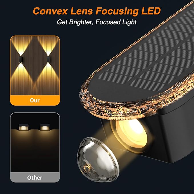 Ellasay Solar Fence Lights Outdoor: 6-Pack Solar Powered Wall Lights Up and Down Waterproof IP65-3 Color Brighter LED Focus Lens SolarLights Dusk to Dawn 12h for Patio/Backyard/Porch/Railing