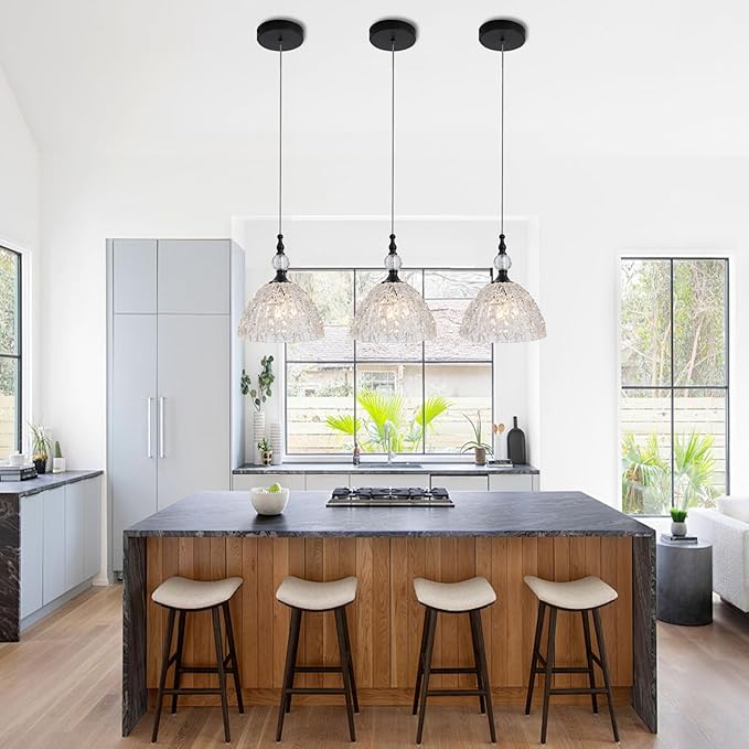 Modern Black Clear Glass Pendant Light 7.68 inch Small Kitchen Island Hanging Light Fixture with Crystal for Sink Bar Dining Room Bedside Set of 3 lámparas colgantes para isla de cocina
