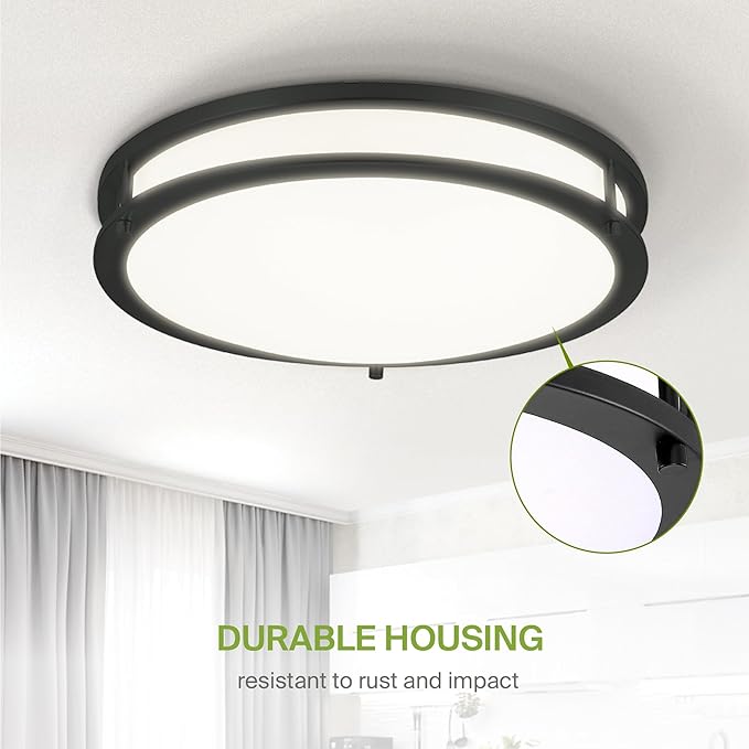 ASD LED 16" Round Flush Mount Lighting, Close to Ceiling Light Fixture | 3CCT, Dimmable, Energy Star, ETL Listed | 24W 1854LM 3000-5000K 120V | Low Profile Double Ring Lamp | Black, 2 Pack