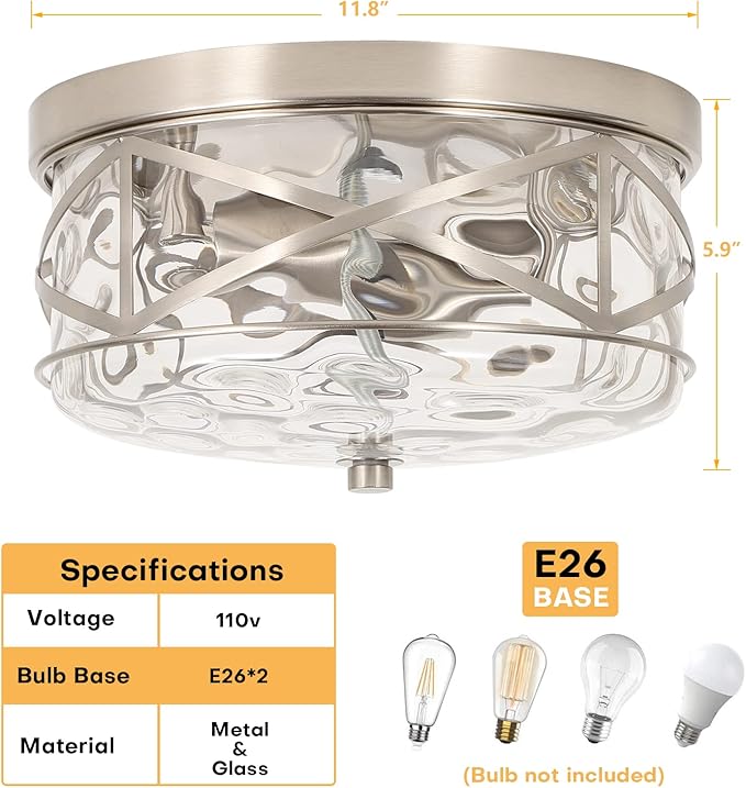 LamQee 2-Light Flush Mount Ceiling Light Farmhouse Kitchen Island Ceiling Light with Bubble Glass Close to Ceiling Light Fixture for Living Room Bedroom Foyer Hallway