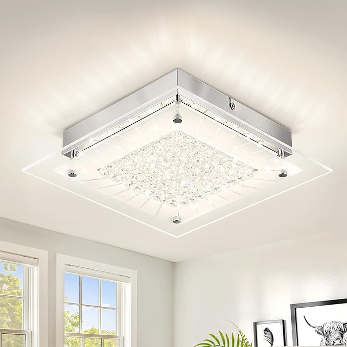 Square Flush Mount Dimmable Light Fixtures - 11IN Kitchen, Bathroom, Living Room, Bedroom, Hallway Ceiling Lights