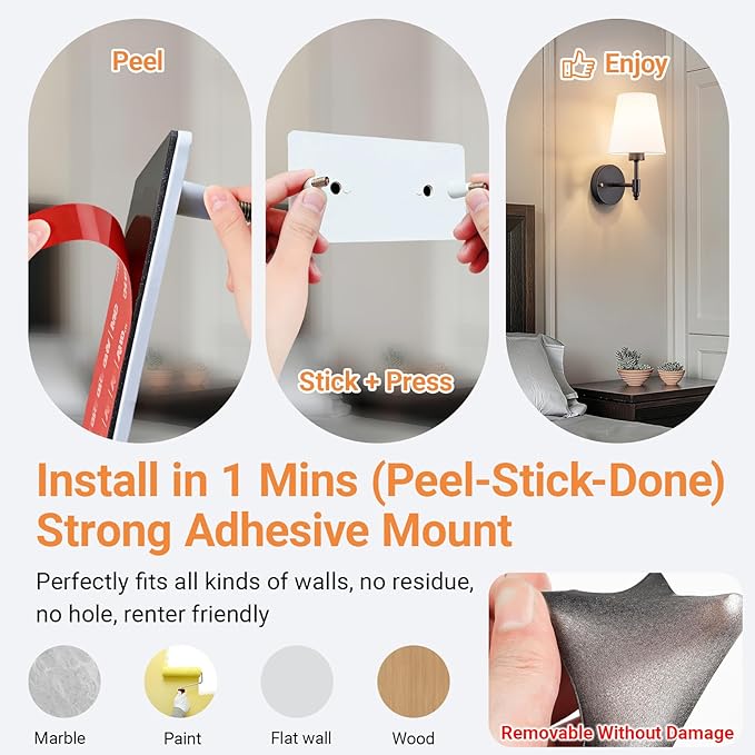 Peel and Stick Wall Sconces, Stick On Wall Sconce Set of 2, Battery Operated Wireless Adhesive Wall Lights, Corn Bulb with 10000mAh Battery, Easy Install for Bedroom Living Room Wall Decor