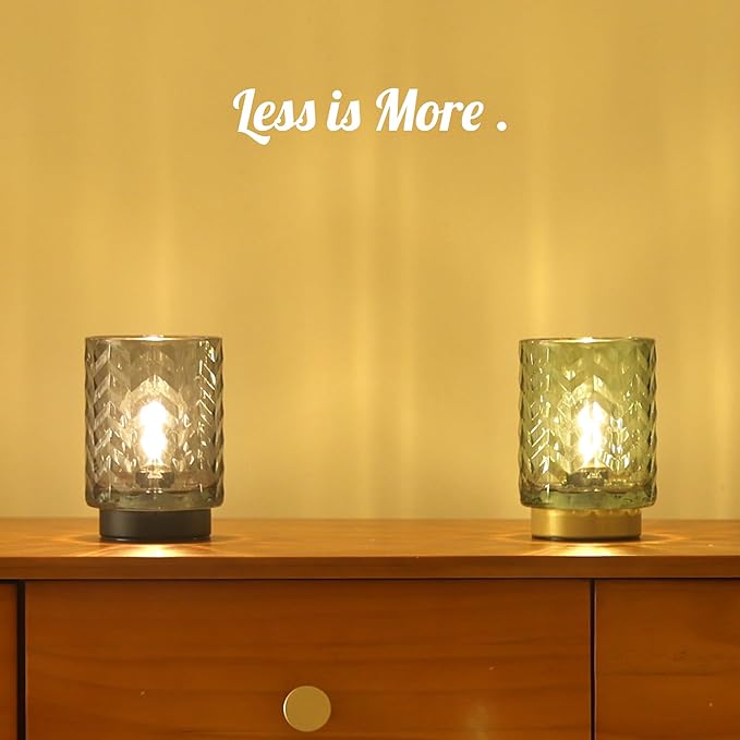 LUSHARBOR Battery Operated Lamp with Timer, Small Table Lamp for Office Desk Decor, Glass Cordless Lamp Bedside Cozy Light for Living Room Aesthetic, Entryway Wave Design-Grey