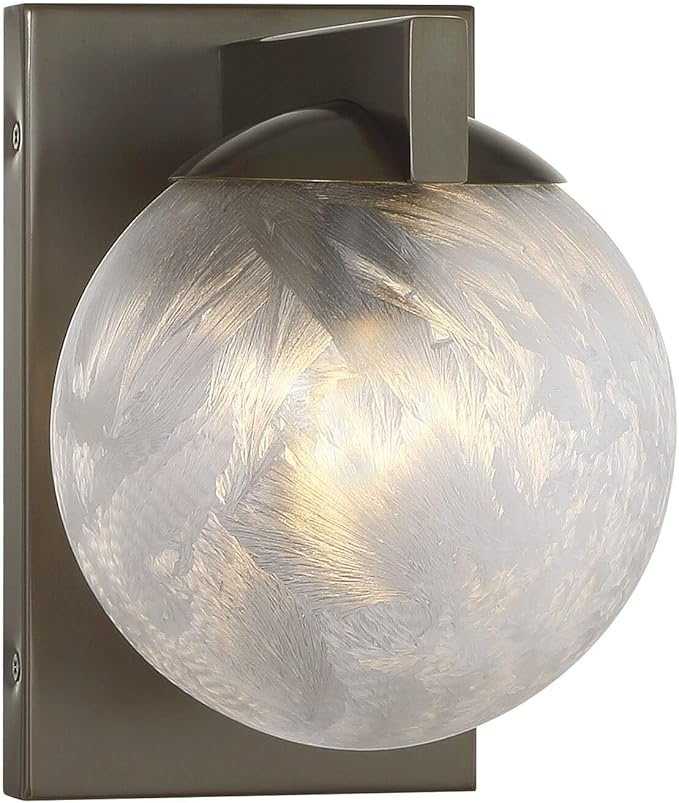 Savoy House 9-1017-1-15 Darien Contemporary Ice Glass Wall Sconce, 1-Light 60 Watt, 8" H x 6" W, Mediterranean Bronze