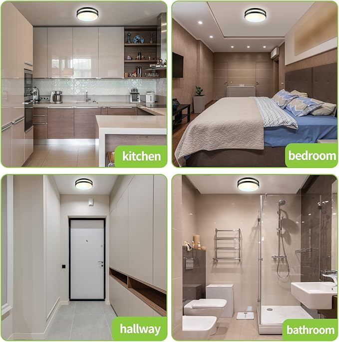 Flush Mount Ceiling Light, 10 inch Dimmable 2200lm 24W[250W Equiv], 3000K/4000K/5000K LED Light Fixture for Bedroom, Kitchen, Hallway, Bathroom, Hallway-2 Pack, Black