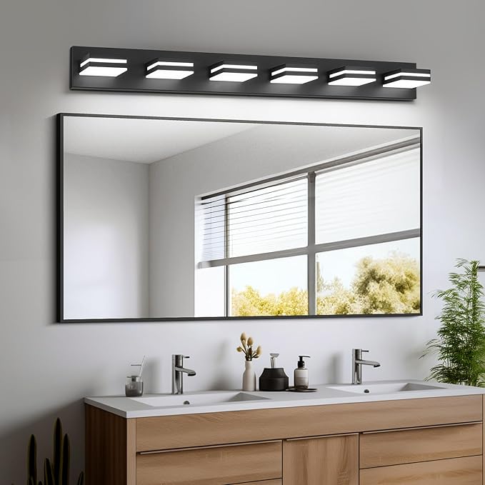 Modern LED Bathroom Lights Fixtures 6-Light,Metal Black Acrylic Wall Lighting,Vanity Lights for Bathroom Over Mirror 6000k 41in