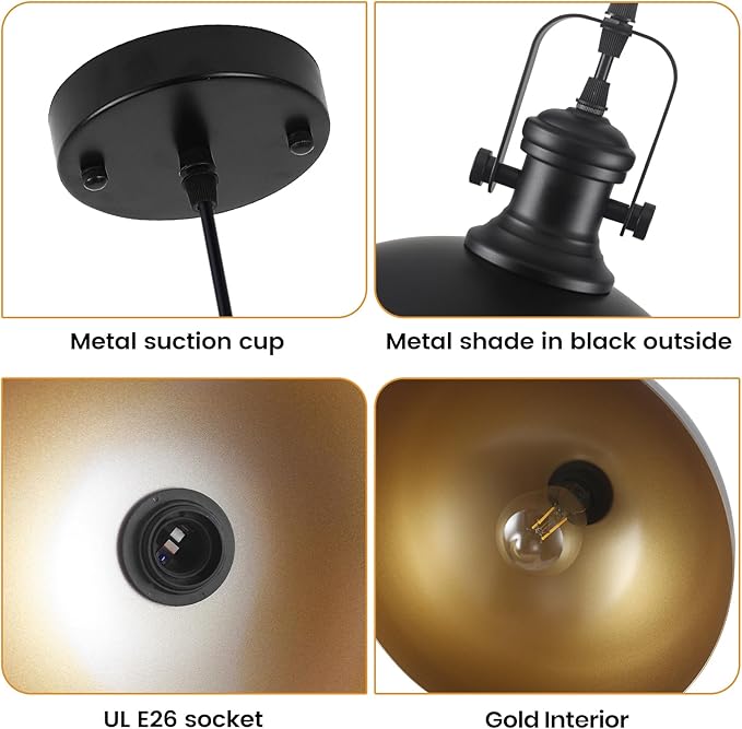 Black Pendant Lights Kitchen Island 2 Pack, Farmhouse Kitchen Pendant Lights, 11.8 inches Dome Pendant Light Fixtures, Industrial Vintage Light Fixture for Kitchen Island Dining Room