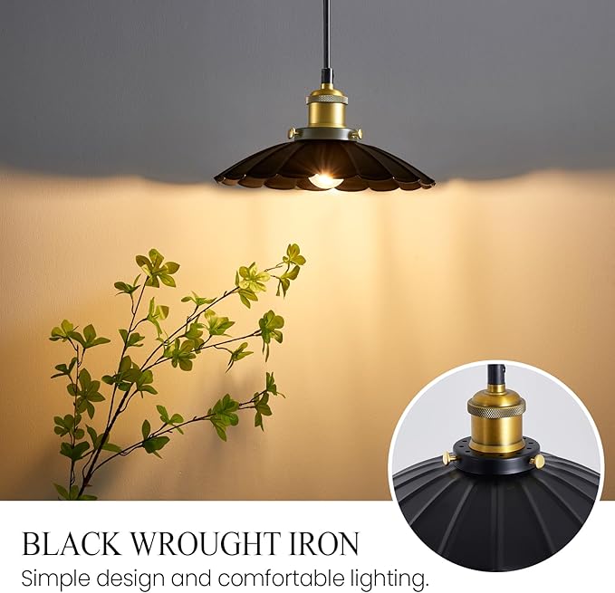Plug in Hanging Light, Vintage Black 9.8 Inch Lampshade 14Ft Plug in Pendant Light for Dining Room and Living Room, Kitchen Island Retro On/Off Switch Hanging Lamp Fixtures 2Pack