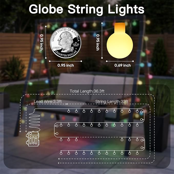 suddus Globe String Lights Bedroom, 100 Led Battery Powered Fairy Lights, Indoor String Lights for Classroom, Backyard, Patio, Garden, Party, Bedroom, Living Room, Easter, 6 Colorful Light