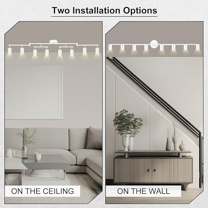 AUQUEE 8 Light Track Lighting Fixtures Ceiling, Matte White Kichen Track Lighting Fixtures, Rotatable Light Heads, Adjustable Modern LED Track Lights for Kitchen/Hallway, No GU10 Bulb
