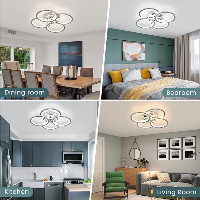 EIDISUNY Modern LED Ceiling Lights for Bedroom, Flush Mount Ceiling Light Fixtures, 45W Ceiling Lights with Remote Control&APP, Close to Ceiling Lamp for Bedroom Living Room Kitchen Office