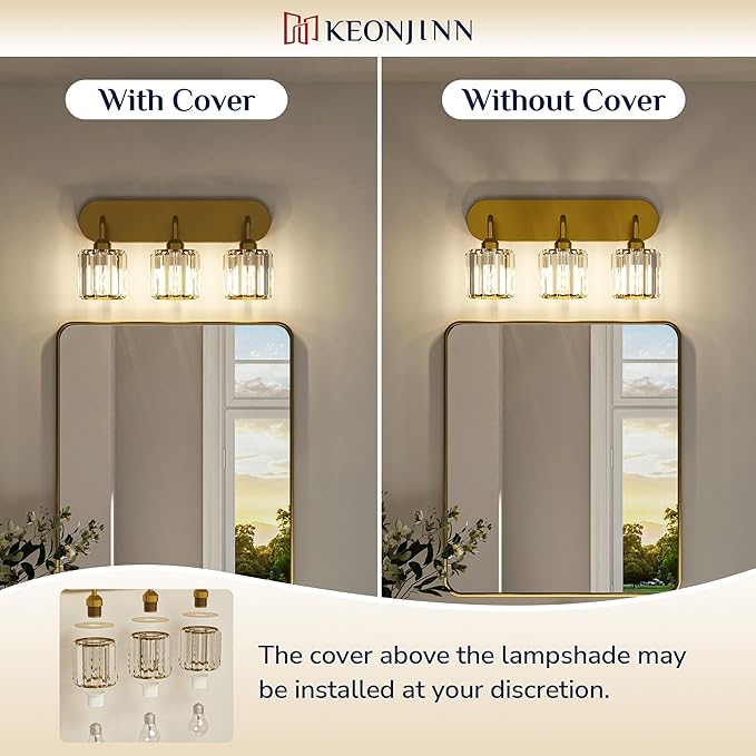 Keonjinn 6-Light Bathroom Light Fixtures, Crystal Gold Bathroom Vanity Lights Over Mirror, Vanity Lighting Fixtures with Crystal Square Shades (E26 Socket, Exclude Bulb)
