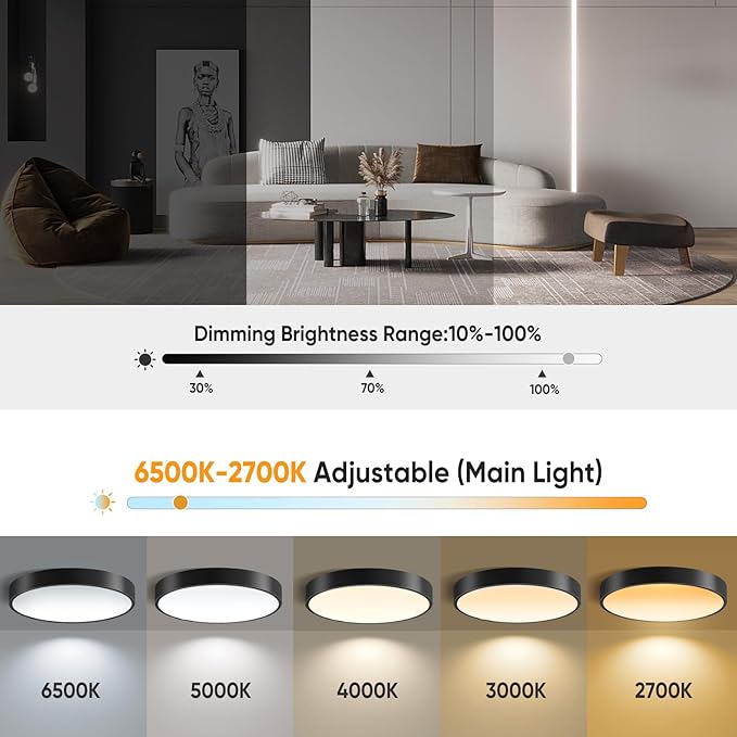 Lightania 18 Inch Flush Mount Ceiling Light with Remote Control & Night Light, 5CCT Dimmable Ceiling Light Fixture, 43W 4300LM 2700K-6500K Adjustable LED Ceiling Lights for Bedroom Kitchen, Black
