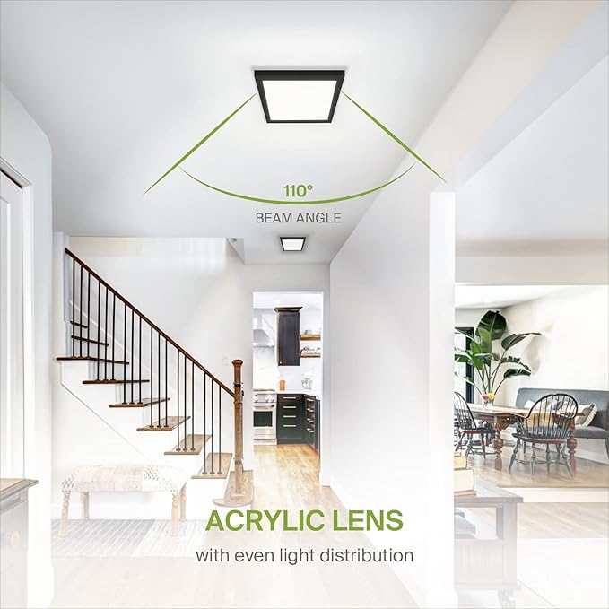 ASD LED 9" Square Flush Mount Light | 18W 1270LM 3000-5000K 120V | 3CCT, Dimmable, Ultra Slim, ETL Listed | Thin Surface Lamp, Bedroom Ceiling Lighting | Black, 12 Pack