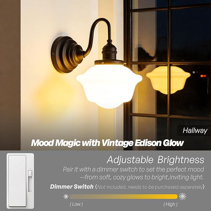 Vintage Wall Sconce Light Hardwire Black Bathroom Vanity Light with Frosted Milk White Gyro Glass Shade Modern Farmhouse Wall Lamp Fixture for Bathroom Mirror Living Room Bedroom Indoor