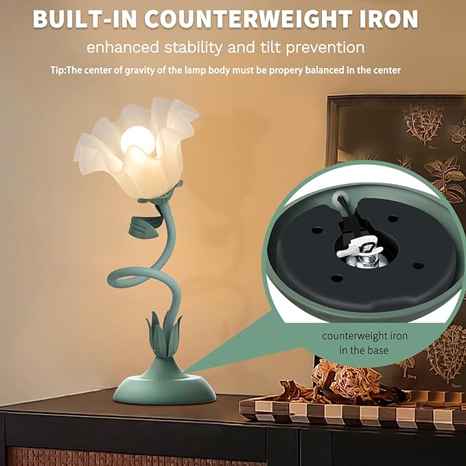 Women Bedside Table Lamps for Bedroom, Cute Flower Desk Lamp With Adjustable Flexible Gooseneck, 3 Color Temperatures Nightstand Lamp with E26 LED Bulbs, Floral Lamp for Living Room, Office ,Reading