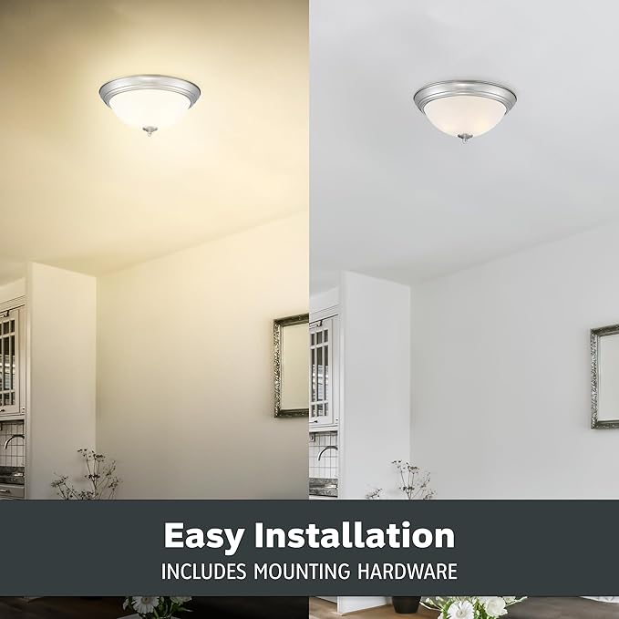 Designers Fountain Flush Mount Ceiling Light, 2-Pack, 13 Inch Frosted Glass Lighting Fixture for Kitchen, Bedroom, Bathroom, and Hallway, LED Bulbs Not Included, Brushed Nickel