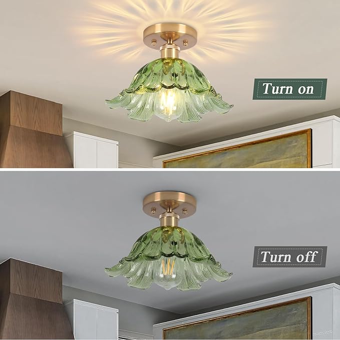 Semi Flush Mount Ceiling Light,Hallway Vintage Lights Fixture Ceiling Green 11" E26 Vintage Light Fixtures for Closet Hallway Kitchen Dining Room