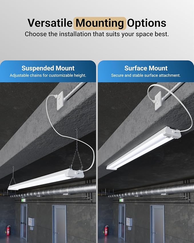 Sunco Motion Sensor 4ft LED Shop Light, Garage Lights Ceiling LED Plug-in Fixtures, 40W, 5000K Daylight, 4300 Lumens, Frosted, Motion Activated, Linkable Suspension Mount, ETL 10 Pack