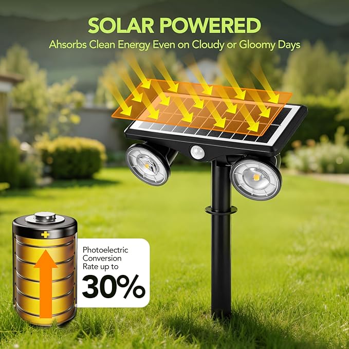 2Pack Solar Lights Outdoor Waterproof, 6000K Ultra Bright，2 Lighting Modes Motion Sensor Outdoor Flood Light,Adjustable Heads and Glass Panel Solar Powered Spotlights for Pathway Garden Yard