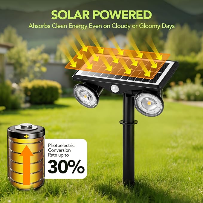 Solar Lights Outdoor Waterproof, 6000K Ultra Bright,2 Lighting Modes Motion Sensor Outdoor Flood Light,Adjustable Heads and Glass Panel Solar Powered Spotlights for Pathway Garden Yard
