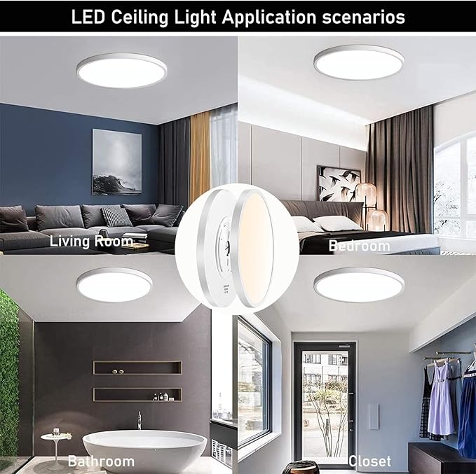 4Pack 12Inch 3200LM LED Ceiling Light,28W 3 Color Changeable (3000K/4000K/6000K),120V Slim Surface Mount Ceiling Lights Fixture for Kitchen Bedroom Living Room