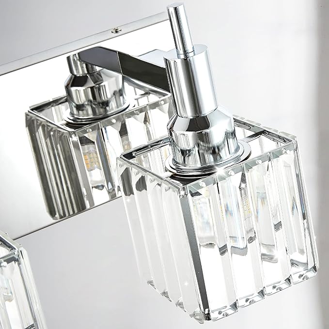 Modern Crystal Bathroom Vanity Light 3-Light Wall Light Fixtures Over Mirror Chrome Vanity Lighting for Bathroom Square Shade Wall Sconce