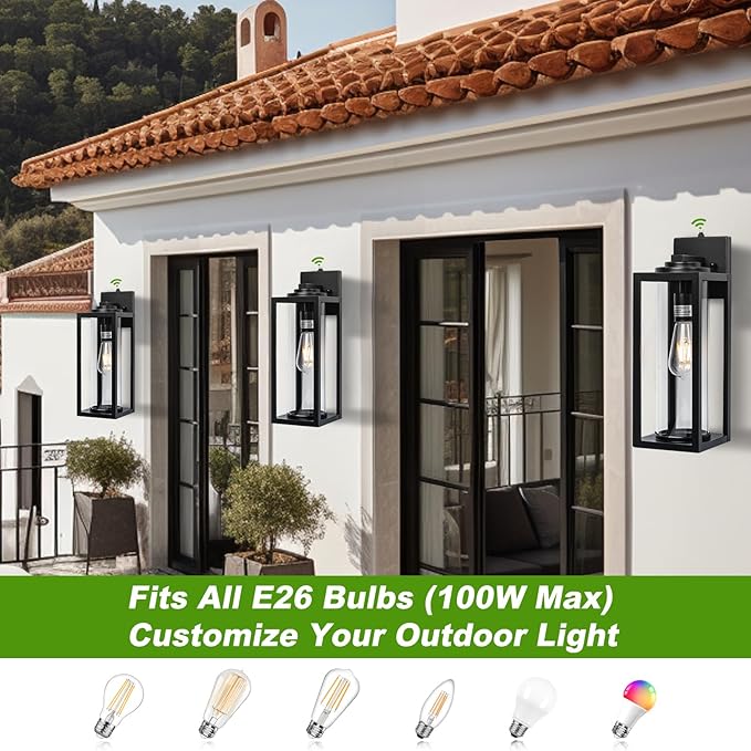 FILIYANO 20inch Dusk to Dawn Outdoor Wall Light Fixtures - 2 Packs Large Exterior Waterproof Lighting, Modern Porch Sconces Wall Mounted Lighting, Industrial Black Outside Lantern for Front Door