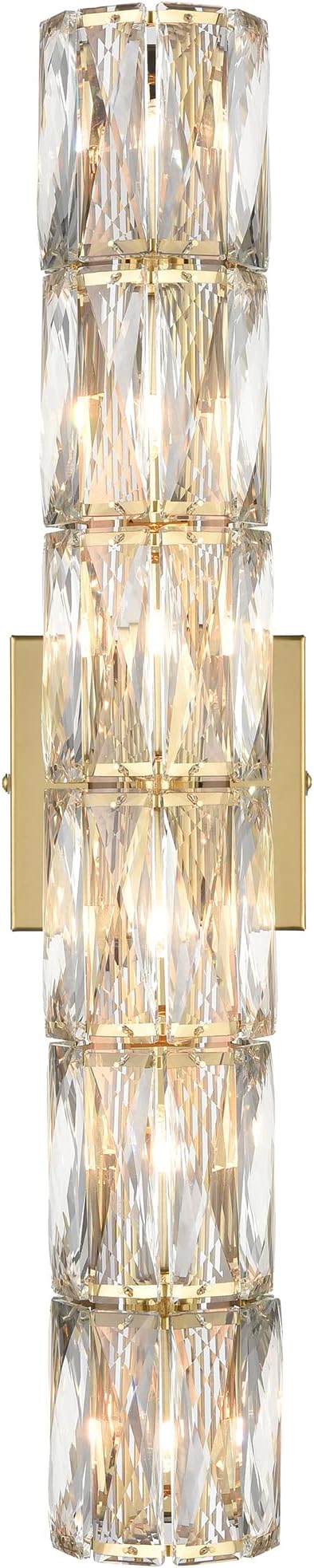 SAMTEEN 24-Inch Crystal Wall Sconce Gold Sconces Wall Lighting Mid-Century Modern 6-Light Luxury Brass Glass Wall Light Fixture for Bedroom Hallway Bathroom Vanity Light Fixtures