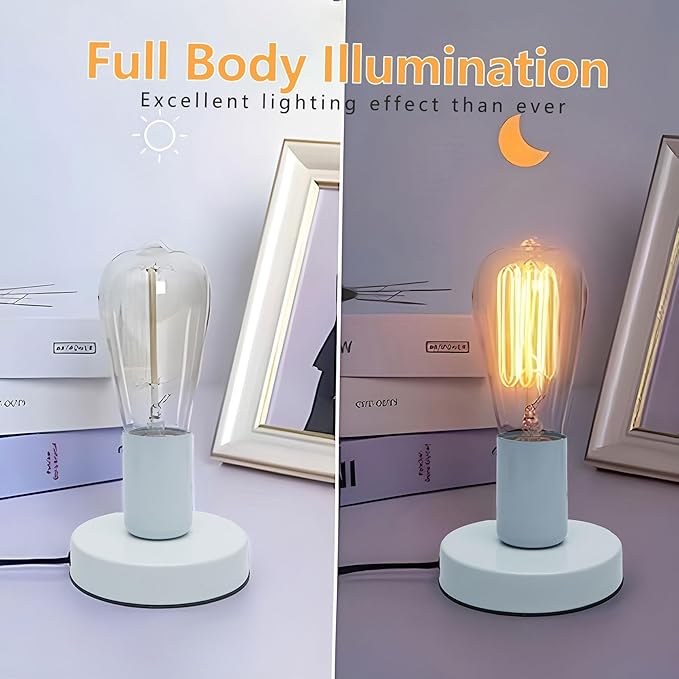 Industrial Table Lamp, Small Polished Metal Desktop Light Socket Base, Vintage E26/E27 Edison Screw Light Bulb Holder