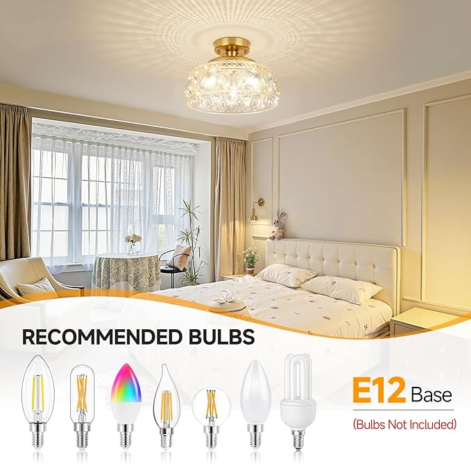 SunRider Semi Flush Mount Ceiling Light, Modern 3-Light Globe Glass Ceiling Light Fixture, Gold Indoor Pendant Lamp for Hallway Porch Kitchen Bedroom