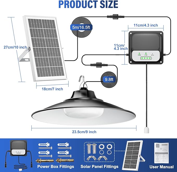 Otovoda Solar Shed Light Indoor Outdoor Pendant Light with Pull String, 3 Lighting Modes, IP65 Waterproof, Dusk to Dawn Outdoor Light for Chicken Coop Shop Gazebo Garage