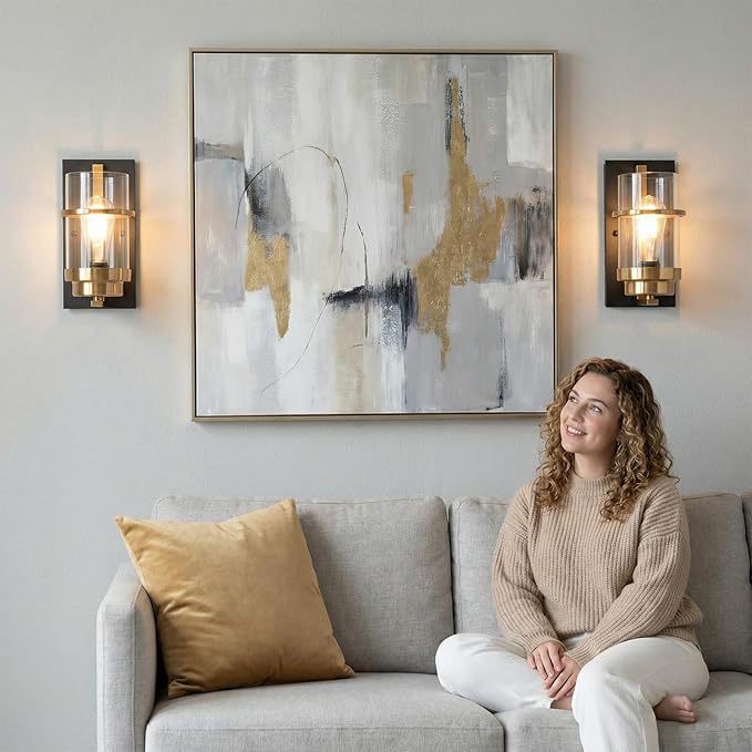 Matte Black and Brass Gold Wall Sconces,Modern Indoor Wall Light for Fireplace,Farmhouse Wall Light Fixture for Bathroom,Hallways,(Bulbs not Included)