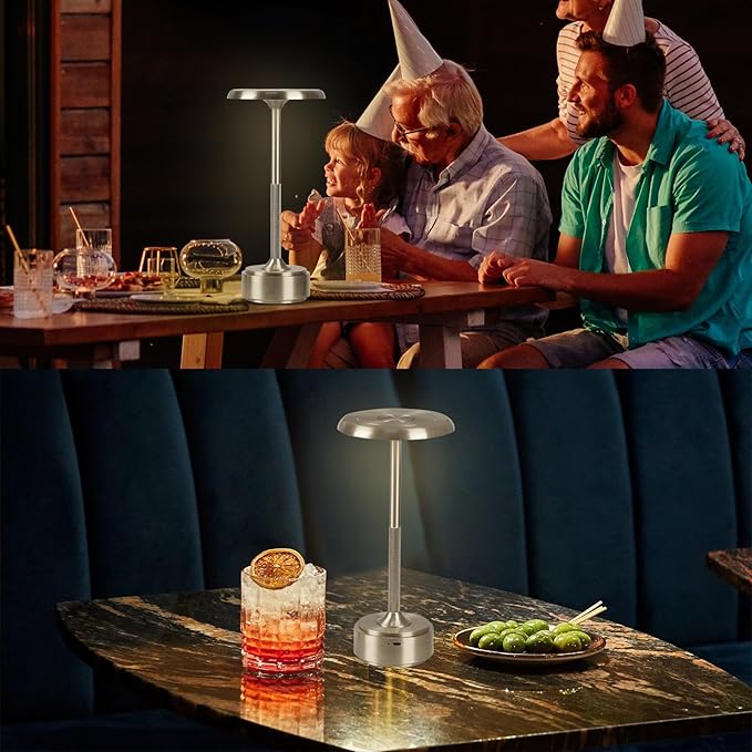 HAPYGI 5200mAh Rechargeable Cordless LED Table Lamps Touch Sensor Light, 3-Levels Portable Dimming Wireless Battery Operated Lamp,Night Light/Restaurant Table/Outdoor/Coffee/Bar (Sliver)