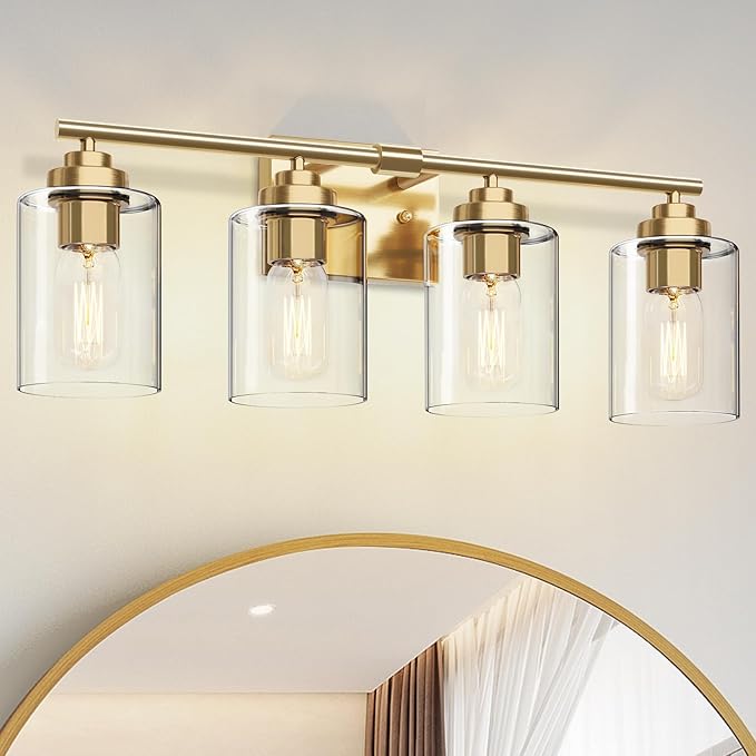 SKEJAO Bathroom Vanity Light Over Mirror,Bathroom Light Fixture Wall Sconce Lighting for Bedroom,Living Room (Gold, 4-Light)