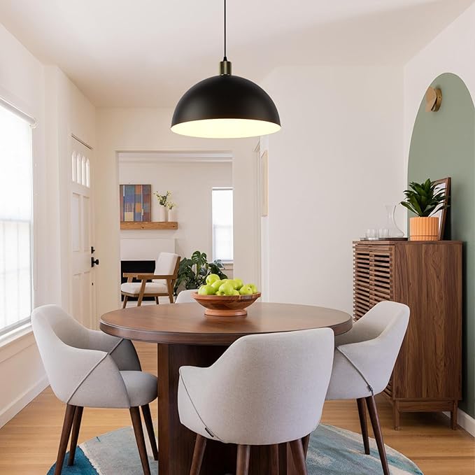 Black Pendant Light Fixtures, 15.7 Inch Large Dome Pendant Lighting Farmhouse Vintage Chandelier for Kitchen Island Dining Room