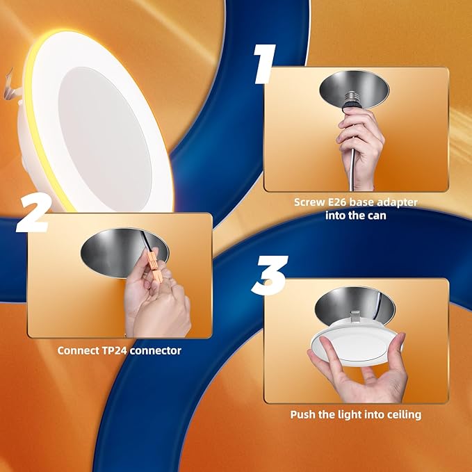 FREELICHT 12 Pack 4 Inch 5CCT LED Recessed Can Light with Night Light, 2700K/3000K/4000K/5000K/6000K Selectable Flat Recessed Lighting, 7W=60W, 700LM, Dimmable Retrofit - ETL & FCC