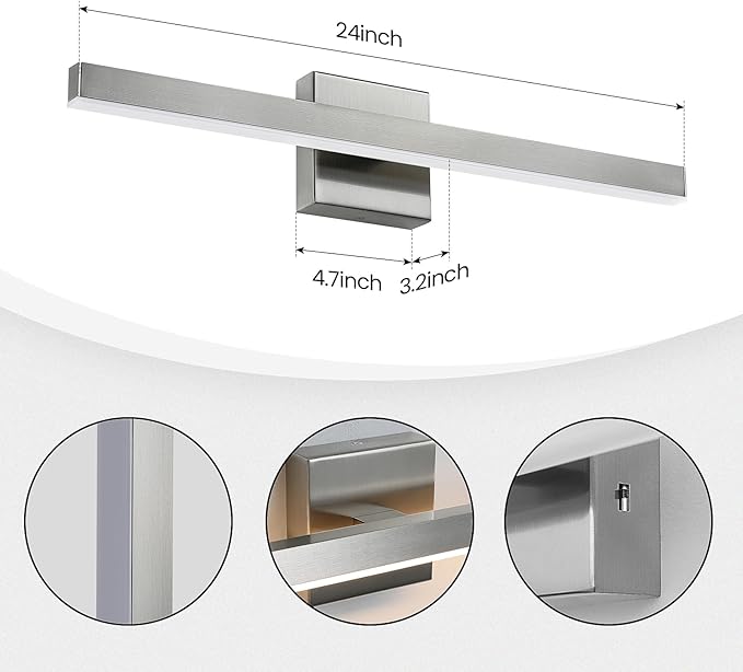 KAISITE Modern Vanity Light Brushed Nickel Bathroom Light Fixture Over Mirror 24 inch Vanity Lighting Fixture Dimmable 5CCT LED Bar Vanity Light for Bathroom Restroom