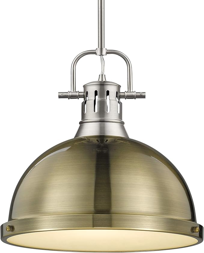 Golden Lighting 3604-L PW-AB Duncan Pendant, Transitional, Pewter with Aged Brass Shade