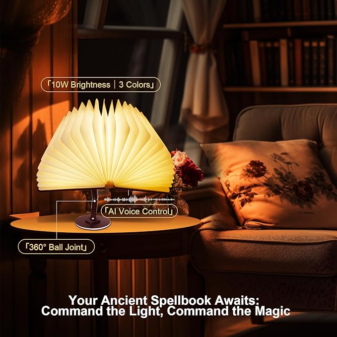 QXMGCBOK Book Lovers Gifts - Intelligent Voice Folding Book Lamp, 3-Color 10 Watt Desk Lamp with Bracket, Embossed Cover Light Can Be Used as Decor