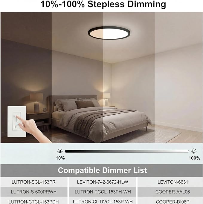 libtit 6Pack 7inch LED Flush Mount Ceiling Light, Dimmable & 5Color Temperatures (3000K-6500K), 15W Round Slim Black Light Fixture for Closet Hallway Kitchen Bathroom Laundry