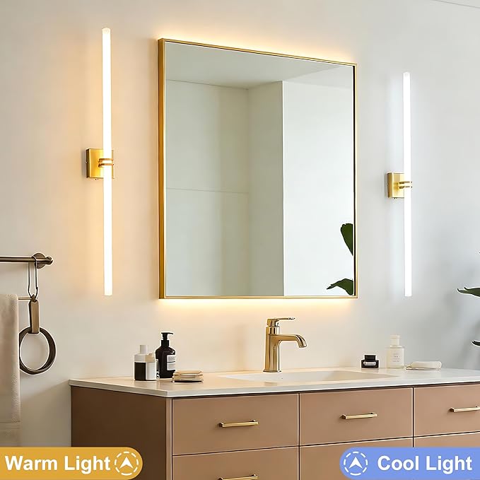 Bathroom Light Fixtures,Gold 40W LED 360° Full Lighting Modern Wall Sconce Vanity Light with 5-Color Dimmable 3000K-6000K, 45.28inch Vanity Lighting for Bath, Powder Room, Bedroom, Hallway