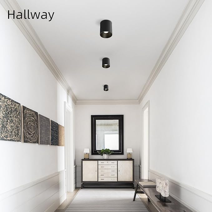 Modern Ceiling Spot Light Fixture, Dimmable Flush Mount Light 4.72'' Cylinder for Living Room, Hallway, Foyer, Dining Room - 3000K, 15W, CRI 90 (Black)