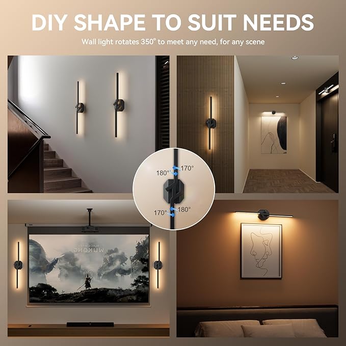 Battery Operated Wall Sconce Set of Two,USB Rechargeable Wall Sconce with Remote Control,3000K-6000K Infinite Dimmable Wall Lamps for Bedroom,Background Wall,Living Room,Hallway,Wall Decor,28inch