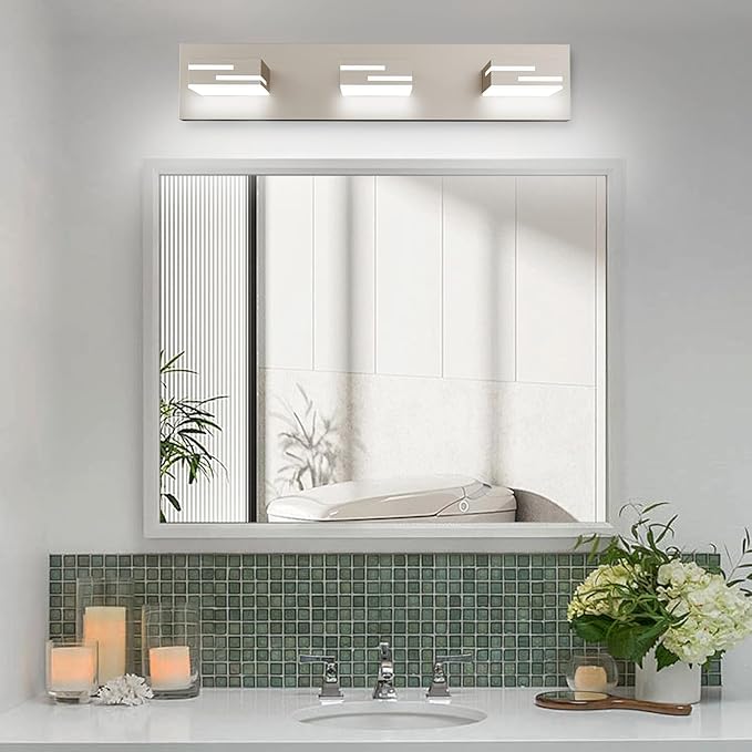 LED Modern Bathroom Vanity Light Fixtures, 3-Light 22-inch Dimmable Brushed Nickel Vanity Lights for Bathroom Lighting Fixtures Over Mirror, with 360° Rotatable Acrylic Heads (Cool White 6000K)