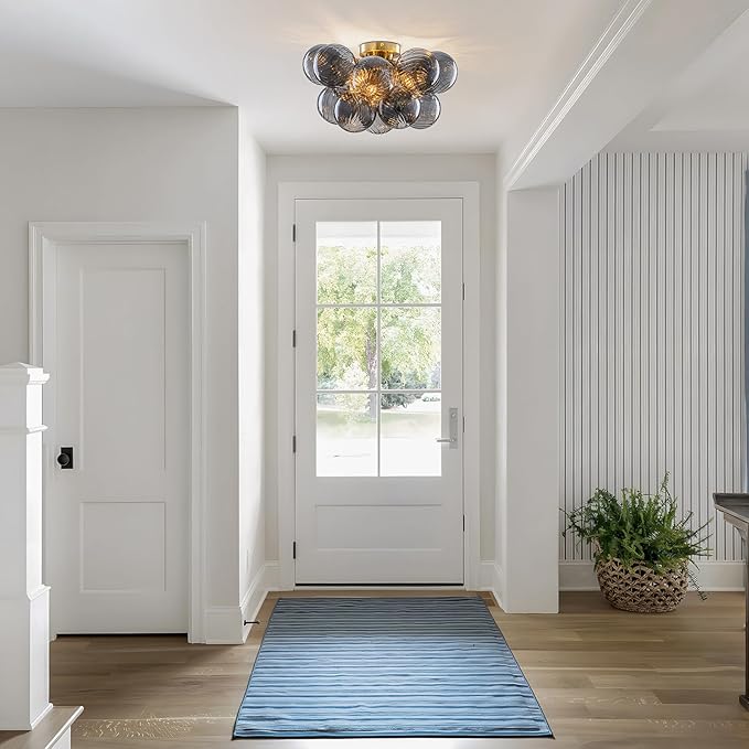 GoYeel Bubble Ceiling Light Fixture 18.5"-Glass Light Fixtures Ceiling Mount Modern Gold Chandelier Dining Room with 13 Swirled Smoke Grey Globe for Kitchen Bathroom Entryway Bedroom
