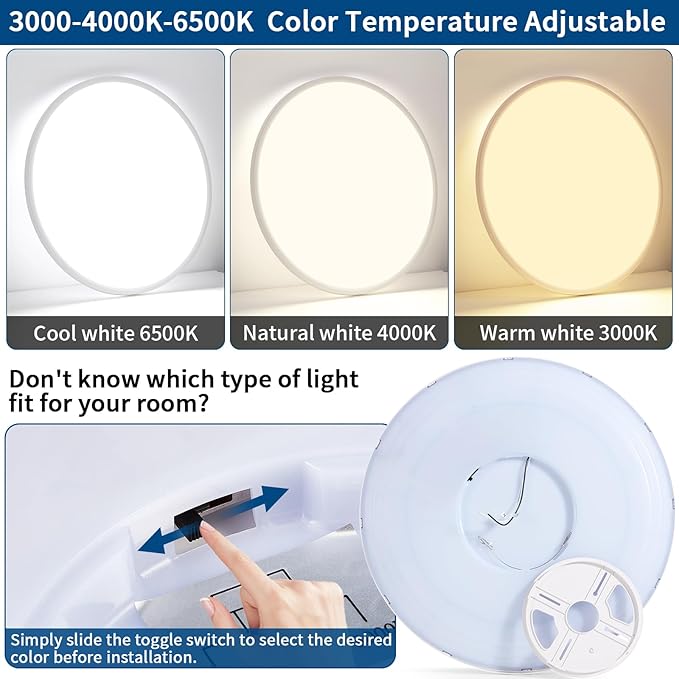20 Inch Flush Mount Ceiling Light, 42W 4200LM, Dimmable & 3000K/4000K/6500K Selectable, Modern White Led Ceiling Light Fixture for Dining Room, Kitchen, Bedroom, Office, Hotel, Wired