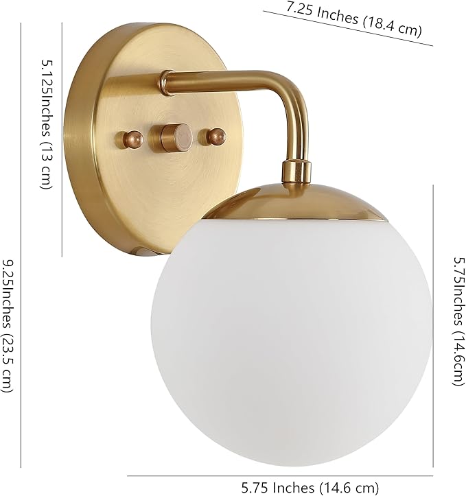 JONATHAN Y 5.75" Gold Painting Modern Globe Wall Sconce Vanity Light for Bathroom, White Frosted Glass Shade, Midcentury Parisian Bistro Wall Lamp, LED Bulb Included JYL3534A