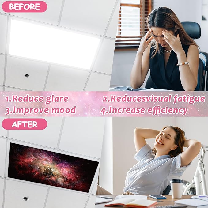 Wiooffen 8 Pcs Fluorescent Light Covers with 80 Magnets Decorative for Classroom Ceiling Light 4x2 Feet Magnetic Filter Easy Install for Office Hospitals & Home Drop Ceiling Supplies(Starry Night)