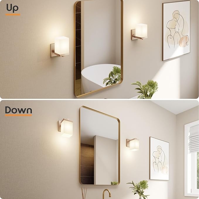 Wall Sconce Over Mirror Champagne Bronze Bathroom Vanity Lighting Fixtures with White Frosted Glass, Wall Lamp for Powder Room Entrance, T003CPG-L1